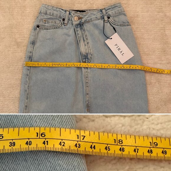 Light Blue Criss Cross Piral Denim Midi Skirt Size Small Front Slit WITH DEFECT - Picture 12 of 13